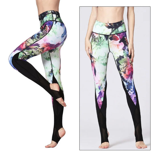 Yoga Pants Women High Waist Trainer Sports Leggings Long Tights Floral Push up Running Trouser Workout Tummy Control